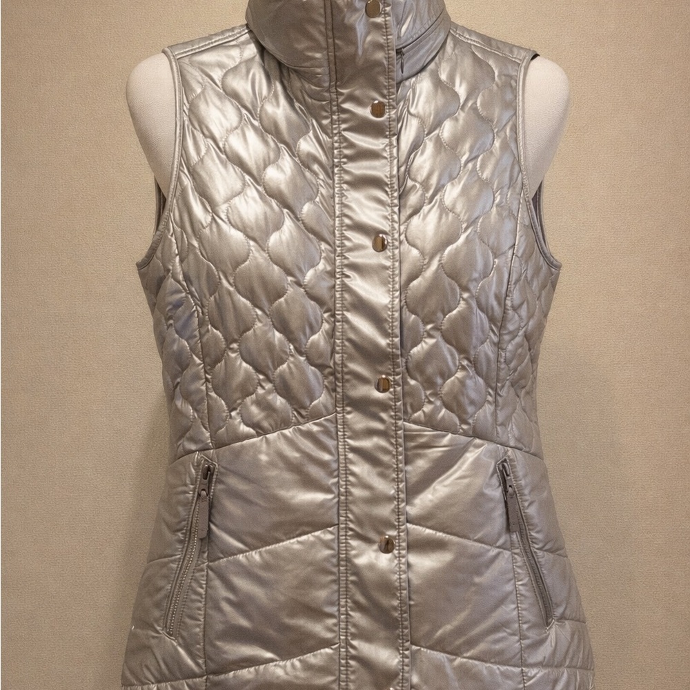 Talbots Silver Quilted Sleeveless Puffer Vest